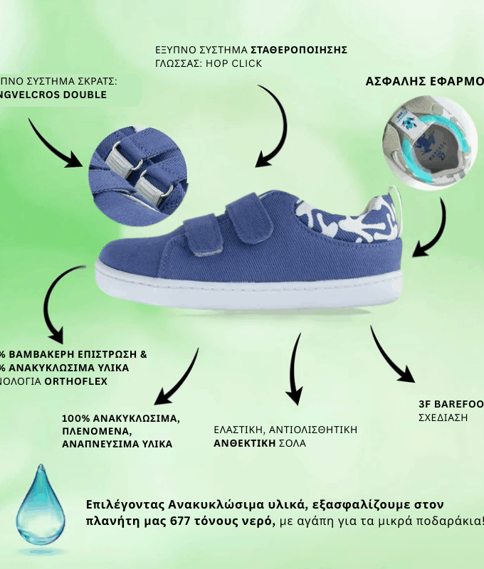 Παιδικά Παπούτσια Recycled Canvas με σκρατς - Μπλε ραφ (Μεγέθη 24-32)